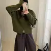 Cardigã de tricô com zíper, capuz e listras color block estilo coreano, um novo item de moda outono/inverno, versátil e estiloso, com uma vibe relaxada e casual, para mulheres