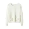Cardigan Curto de Cashmere Bai Cai Rong 2026 com Gola Redonda Peça Externa de Tricô Versátil, Macia e Aconchegante