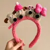 Desenho animado divertido filhote de cachorro vermelho faixa de cabelo feminino cordeiro pelúcia bonito grampo de cabelo lavar rosto pressão faixa de cabelo infantil chapéu inverno