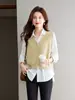 Venta directa del fabricante: Chaleco de punto para mujer combinado con prenda exterior de punto suelto con cuello en V, nuevo estilo Primavera 2026