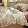 Juego de Cama de Cuatro Piezas Estilo Fair Isle con Borde de Concha Algodón Puro Funda de Colcha de Algodón Esponjoso Sábana Funda de Colcha para Estudiante Juego de Tres Piezas 4