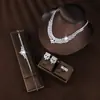 Nuevo Conjunto de Cuatro Piezas Conjunto de Novia Cobre Circonita Microincrustada Accesorios de Boda Collar Pendientes Pulsera Anillo Joyería