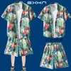 Terno de Viagem Camisa de Manga Curta Masculina Camisa de Praia Beira-Mar Férias Casual Tamanho Grande Shorts Calças Três Quartos Roupa de Casal