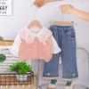Conjunto de Roupas de Outono para Meninas 2025 Novo Casual Infantil Primavera e Outono Colete Suéter Conjunto de Três Peças Roupas Infantis Peça Única Dropshipping