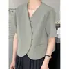 High Sense Profesional Traje Corto de Verano para Mujer Nuevo Delgado Pequeño Traje Camisa Top de Manga Corta Moderno