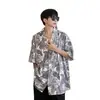 Camisa Estampada Folhagem Nova Tendência Estilo Japonês de Verão para Homens, Ins Street Loose Hip-Hop Jovem Manga Curta