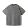 Camiseta de algodão puro desgastada batik 230g, estampada com logotipo, palavra, gola redonda, lavada, manga curta, espessada, floco de neve frito desgastado