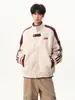 Sudadera con Capucha de Estilo Universitario a Rayas de Peso Pesado para Hombres y Mujeres Otoño Tendencia Marca Bloque de Color Chaqueta Casual Ropa Exterior Cárdigan Suelto Desconstruido