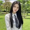 Peluca de Comercio Exterior al por Mayor para Mujer, Cabello Largo, Fibra de Alta Temperatura, Peluca de Cabeza Completa, Hasta la Cintura, Negra, Flequillo de Raya en Medio, Cabello Largo Liso, Estilo Coreano