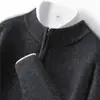 Outono Inverno Malha Gola Alta Meia Solta Zíper Casual de Negócios Cor Lisa Novo Suéter Masculino de Caxemira Suéter Meia Gola