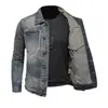 Jaqueta Jeans Vintage Desgastada para Motociclista Masculino, Estilo Coreano Slim Tendência Estilosa Jaqueta de Trabalho para Homem, Peça Superior para Primavera e Outono