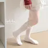 Meias para Meninas de Primavera e Verão em Cores Doces, Meias Finas Doces com Laço Anti-Mosquito, Meias Caneladas Infantis Sem Costura