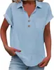 Camisas Femininas de Algodão e Linho Soltas de Verão Europeias e Americanas Amazon Manga Curta Colarinho Algodão Casual Camisa de Botão