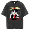 Camiseta Retro Lavada Vintage de Manga Corta de Algodón Puro para Hombre y Mujer, Anime Japonés Caos Samurai Champloo