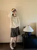 Nueva camiseta de manga larga a rayas de bloques de color estilo coreano de Lino para mujer 2026, top ins moderno, casual, versátil y rejuvenecedor