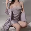 Marca Guiruo Ropa Interior de Satén Deseo Puro Pasión Encendida Cuello Escote V Profundo Bajo Vestido de Noche Bata para Mujer 4307