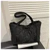 Bolsa Feminina de Algodão Lisa e Fashionável Transfronteiriça Nova Bolsa de Ombro Bordada Xadrez Espaço de Grande Capacidade Bolsa Tote de Algodão