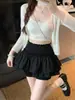 Falda Corta Abullonada Estilo Ballet Francés para Mujer Verano Sentido del Diseño Nicho Fruncida Cintura Alta Adelgazante Antiexposición Falda Botón