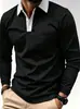Polo Retro Americano Elástico Ligero de Manga Larga 2026 Otoño Nuevo para Hombre Ajuste Delgado Simple con Cuello