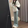 Calças Femininas 2024 Novidades Explosivas Primavera e Outono Jeans Micro-bland Calças de Boca de Sino Pequena Femininas Cintura Alta Emagrecedoras