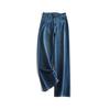 Jeans reto de algodão + Tencel confortável, cintura alta retrô, macio, estilo mop, emagrecedor, elegante, para mulheres