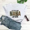 Camiseta de manga curta com gola redonda, estampa de letras MAMA com estampa de leopardo verde militar, nova, estilo europeu e americano, para o Dia das Mães 2023