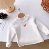Roupas de outono e inverno para meninas: tops de segunda pele estilosos para bebês, designs modernos e exclusivos, estilo coreano, com forro de fleece, tecido espesso e acabamento em renda bordada
