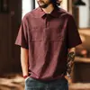 Nova camisa polo masculina estilo americano de gaze bolha de seda gelada, manga curta, marca da moda de verão, solta, leve, secagem rápida, camiseta bordô