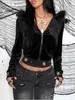 Chaqueta Corta de Terciopelo Estilo Y2K Transfronteriza para Chicas Calientes con Cuello de Piel Vintage, Cárdigan con Capucha y Cierre de Cremallera, Abrigo de Manga Larga para Mujer Estilo Punk