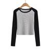 Otoño e Invierno nueva ropa europea y americana para mujer hombro combinación de colores manga larga slim camiseta top S11722