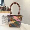 Bolsa Tejida de Perro Salchicha a Rayas Retro Bolso de Mano Colgante de Cuerda de Nylon Bolso Tote Bolso de Mano para Mujer Bolso de Playa