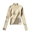 Camiseta base de cuello medio para mujer, suéter delgado nuevo y elegante para otoño e invierno, top de punto de manga larga con cuello medio