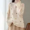 Suéter de Punto Redondo de Lana Pura para Otoño/Invierno 2026 Manga Larga para Mujer con Bordado Floral Multicolor