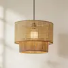 Lámpara colgante de tela hecha a mano en estilo japonés de ratán y bambú, iluminación minimalista nórdica para dormitorio, comedor, sala de estar, estudio, casa de huéspedes y hotel