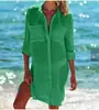Chegada Nova Europeia e Americana 2024 Tecido Amassado Dois Bolsos Fivela Blusa de Praia Camisa de Biquíni Roupa de Banho