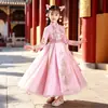 Vestido outono/inverno Hanfu estilo chinês para meninas, saia ru bordada vintage, terno Tang estilo antigo de manga longa, roupas étnicas infantis