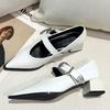 Zapatos Mary Jane Franceses Vintage Primavera y Otoño Nueva Moda Combinan con Todo Hebilla de Una Sola Correa Punta Tacón Grueso Zapatos de Una Sola Capa