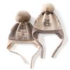 Chapéu de Cashmere 100% Puro Cashmere Infantil Nova Moda Urso Jacquard PomPom Quente Tricô Proteção de Orelha