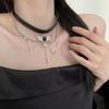 Collar con colgante de cadena de cuero con alas de diamantes de imitación y estrellas, estilo chic y elegante, de doble capa, para clavícula.