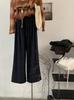 Pantalones Anchos Retro Omalai Otoño Estilo Coreano Sueltos Caídos Rectos Elásticos de Cintura Alta con Cordón para Mujer 4356