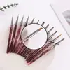 Set de pinceles para uñas, estilo tinta china color vino tinto, para dibujar líneas, crear patrones florales y mezclar colores; incluye pinceles de punta redonda, punta plana y punta cuadrada para la aplicación de esmalte en gel