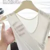 Top sin mangas de cuello en V estilo perezoso para mujer, primavera y otoño, seda fina, transpirable, corte relajado, casual, diseño sin costuras