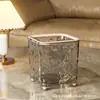 Mini Papelera Doméstica de Escritorio con Diseño Ondulado, Transparente, Lujo Ligero, Presión de Anillo, Sin Tapa, Almacenamiento de Coche, Papelera de Dormitorio