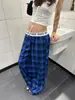 Pantalones de retazos a cuadros color block con cinturón estilo americano transfronterizos para hombre, nuevo de verano 2026, de pierna recta, hasta el suelo, casual