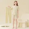 Conjunto de Pijama de Modal para Niñas, Verano Manga Corta Holgado Lindo Ropa de Casa para Niñas Conjunto de Tres Piezas para Niñas de Edad Media y Mayores