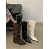Botas de Equitação de Bico Fino Estilo Francês com Salto Grosso e Cano Alto para Mulheres, Roupa de Outono e Inverno, Circunferência de Cano Largo, Botas Calça Hot Girl Europeias e Americanas, Moda de Rua