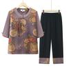 Vestido de Verão para Mãe Novo Conjunto Estilo Chinês Vestido para Mulheres da Terceira Idade Camisa Estilo Nacional Top de Chiffon com Manga Média para Avós da Terceira Idade
