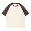 Moda Liso Liso 200g 100% Algodão Pesado Raglan Bloqueio de Cores Ins Camisetas Infantis de Manga Curta para Meninos e Meninas