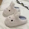 Lindas pantuflas de algodón de conejito blanco, pantuflas de algodón para interior de mujer, pantuflas de algodón con forro polar para mujer, pantuflas cálidas, pantuflas posparto, pantuflas de punta cerrada