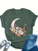 Camiseta Informal de Manga Corta 2025 con Estampado de Luna y Flores